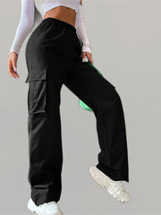 Elastic Waist Wide Leg Cargo Pants w/ Pockets