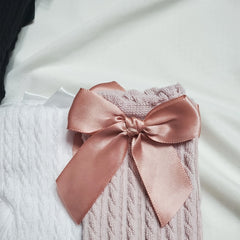 3 Pairs Girls Cable Knit Bow Knee High Socks Long Uniform Stockings