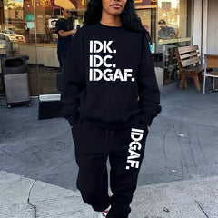 Letter Print Casual Two Piece Set Crew Neck Long Sleeve Tops & Jogger Pants