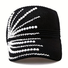 Rhinestone Faux Pearl Summer Visor Solid Sun Hat