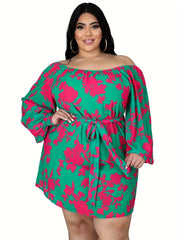 Casual Dress Women's Plus Floral Print Off Shoulder Mini Dress
