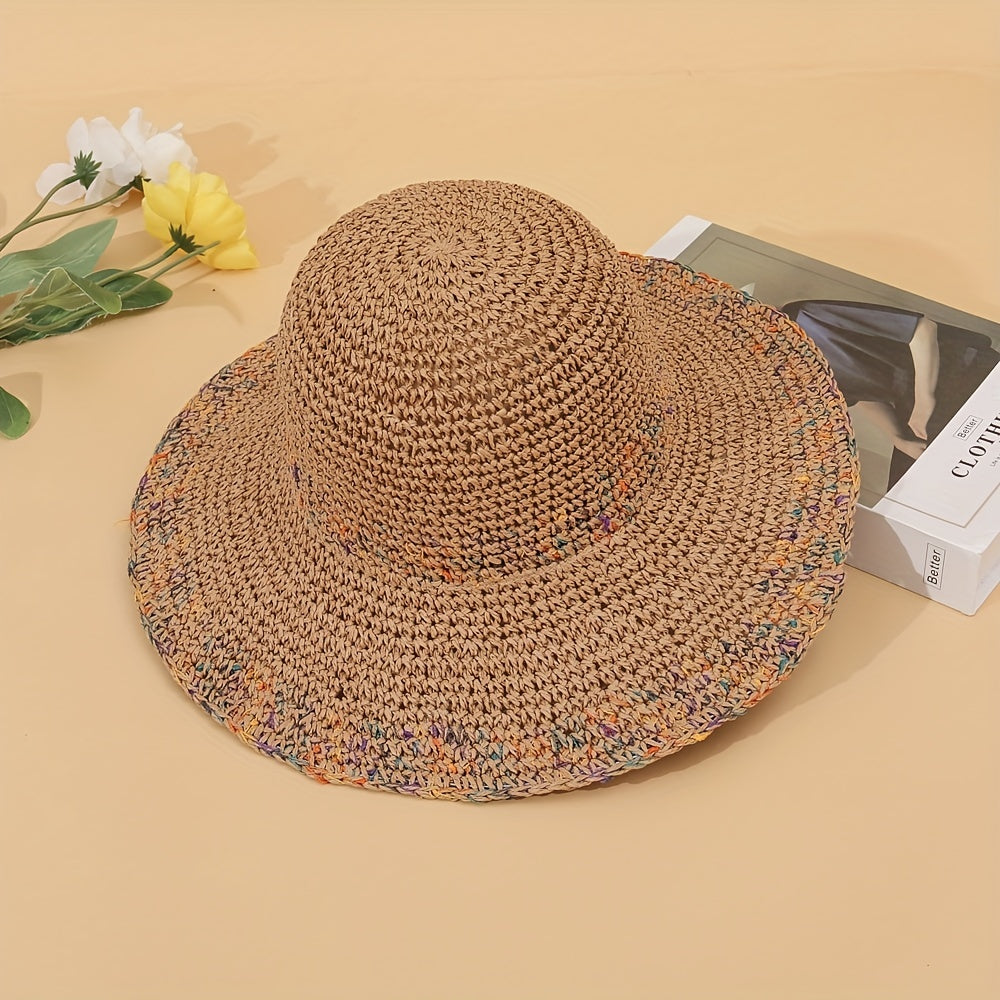 Vintage Wide Brim Straw Hat Classic Crochet Sun Hat
