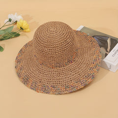 Vintage Wide Brim Straw Hat Classic Crochet Sun Hat