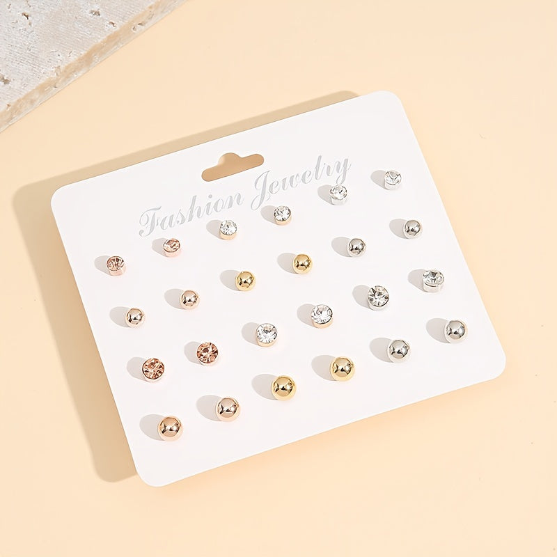 12 Pairs Sparkling Round Stud Earrings - Perfect Gift For Girls