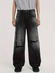 Mens Street Ripped Pants Jeans Handsome Loose Straight Pants