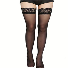 Floral Lace Trim Thigh High Socks Sheer Over The Knee Stockings