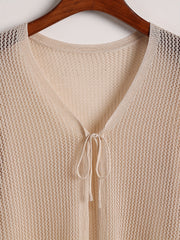 Long Sleeve Open Knit Cardigan Solid Casual Sweater