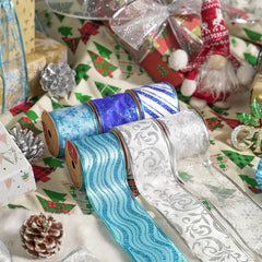 6pcs Christmas Crochet Wire Edge Ribbon DIY Bow Accessories
