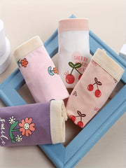 4pcs Girls Boxer Briefs Astronaut Floral Cherry Print Underwear Kids Clothes