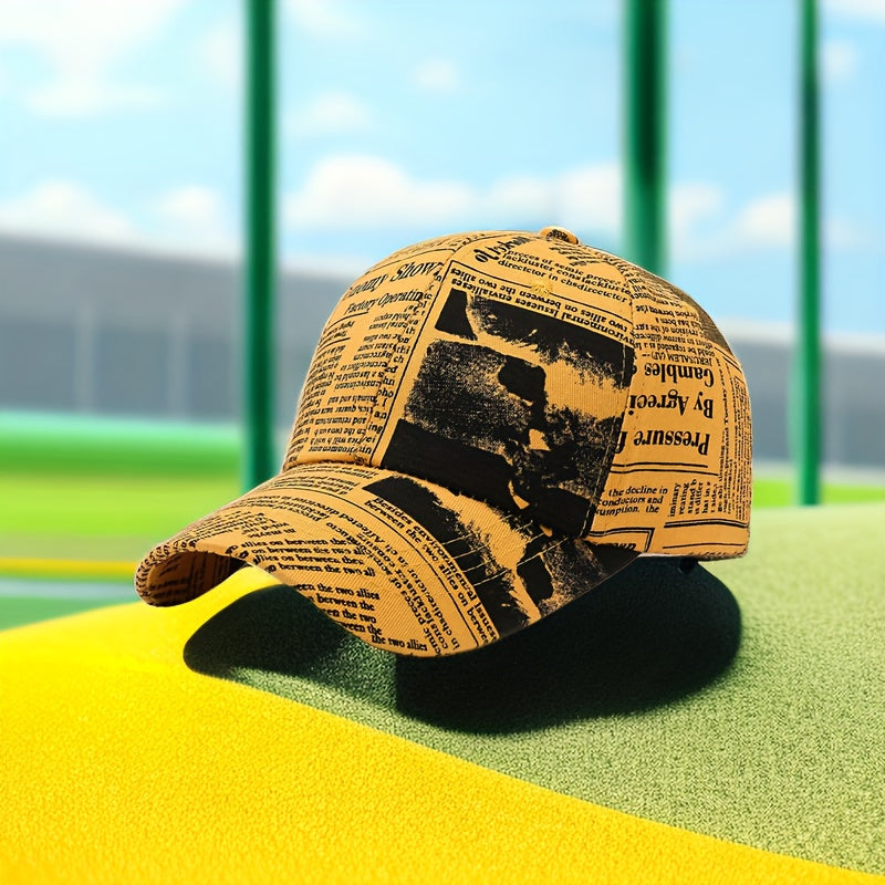 Newspaper Printed Baseball Cap Vintage Hat