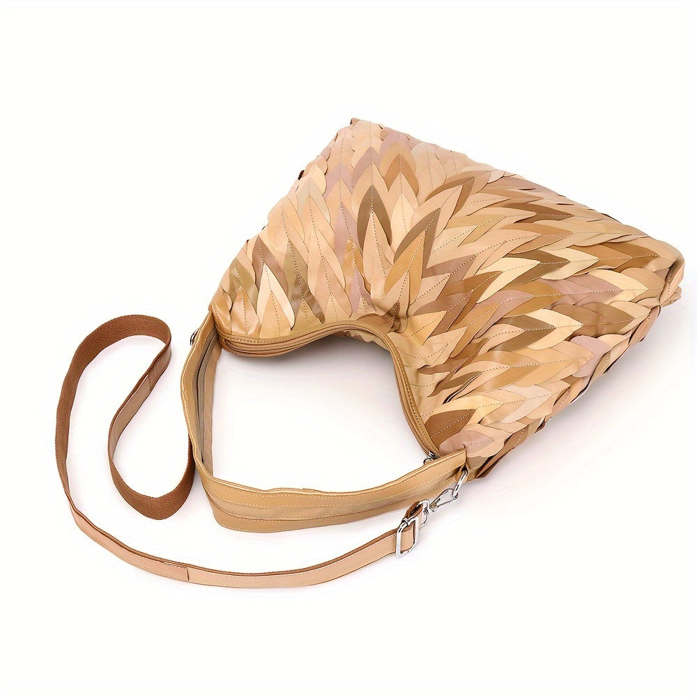 Women's Leather Tote Bag with Zipper Closure and Fixed Strap
