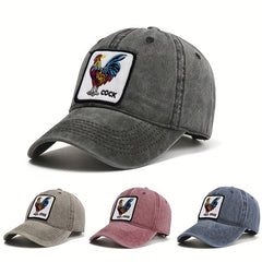 Vintage Washed Distressed Cotton Sun Hat with Cock Embroidery Patch Baseball Cap