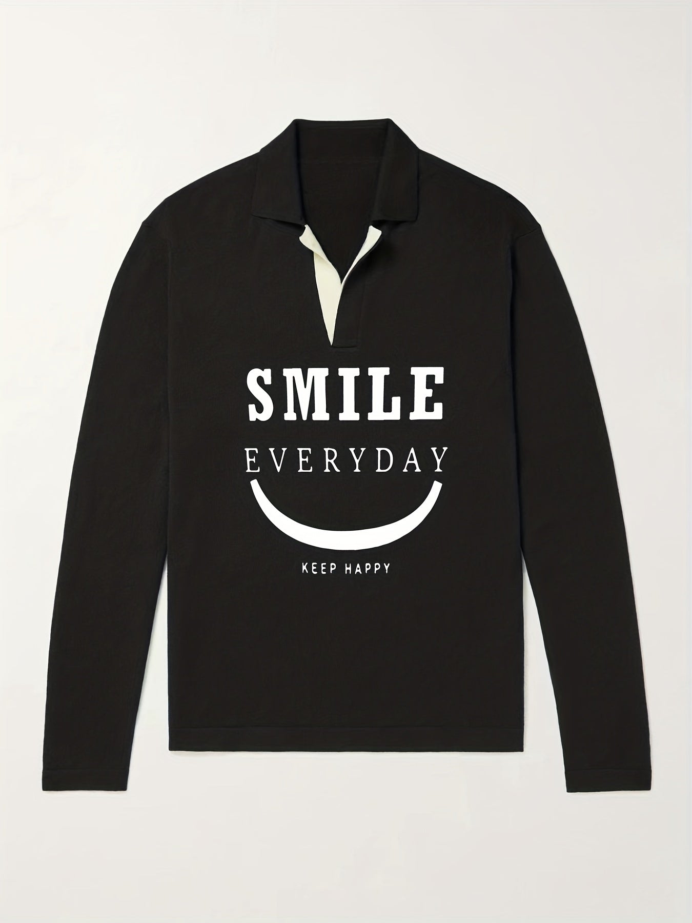 Men's Smile Pattern Knit Polo Sweater