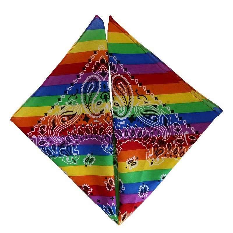 Rainbow Striped Square Scarf Paisley Print Cotton Bandana Hip Hop LGBT Pride