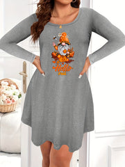 Casual Lounge Dress Women's Plus Dwarf & Pumpkin Print Tee Sleep Dress