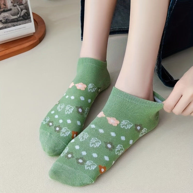 5 Pairs Women's Floral Print Low Cut Ankle Socks Stockings Lightweight Hosiery