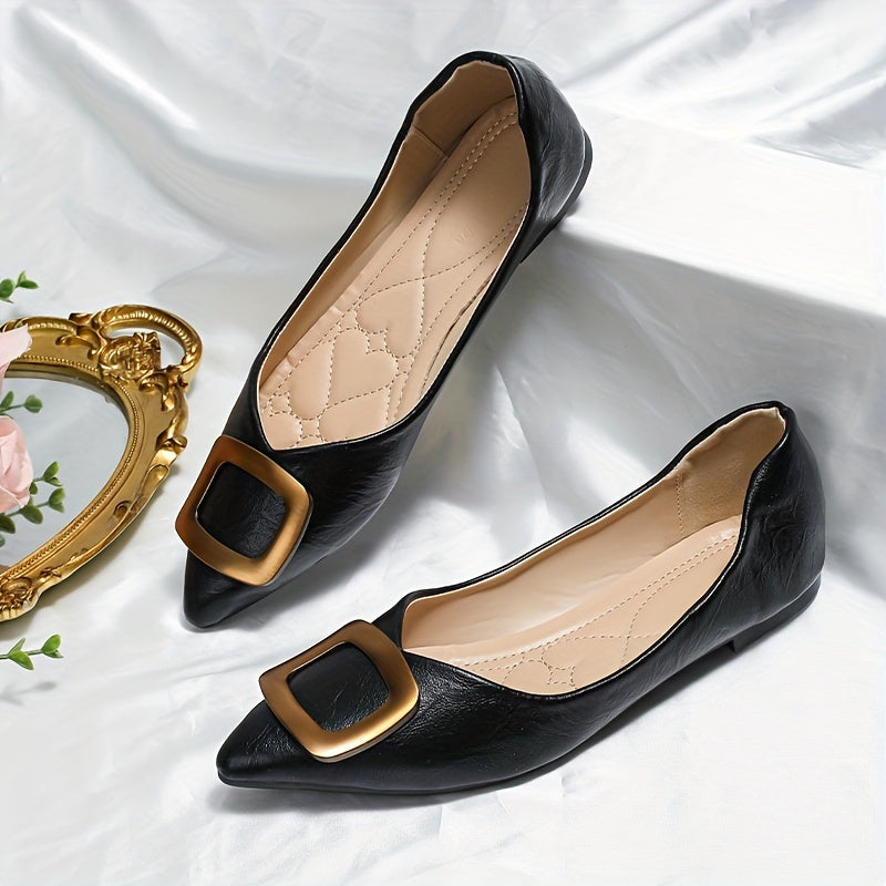 Women's Buckle Decor Flat Shoes Point Toe Soft Sole Shoes Lightweight