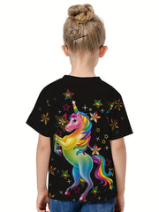 3D Unicorn Graphic T-shirt Girls Short Sleeve Tee Summer Casual Gift