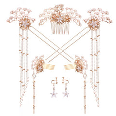 Faux Pearl Crystal Flower Bridal Jewelry Set