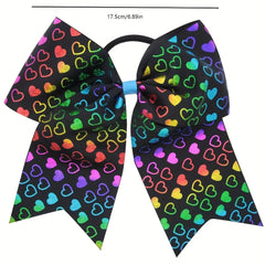 Girls Big Bow Leather Bands Colorful Heart Dovetail Hair Rings