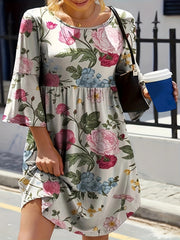 Casual Dress Women's Plus Floral Print Half Sleeve Round Neck Dress