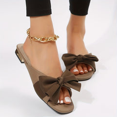 Women's Bowknot Slide Sandals Chunky Low Heel Shoes Lightweight Summer Shoes