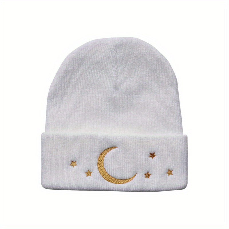 Moon Star Embroidery Beanie Hip Hop Knitted Hat Ear Protection Winter Hat