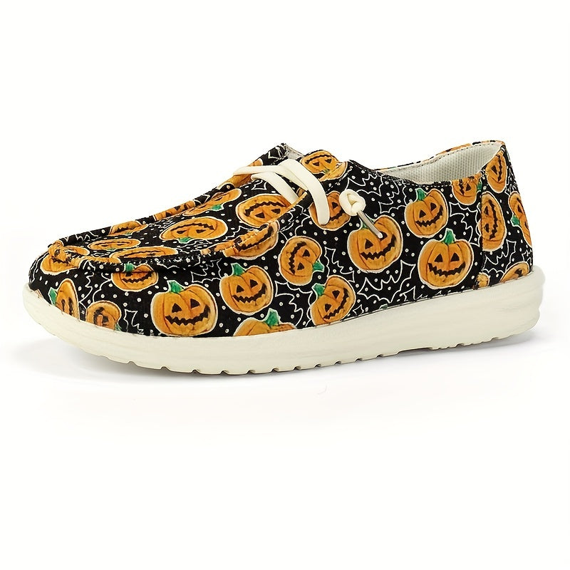 Halloween Pumpkin Pattern Flat Slip On Loafers Soft Comfortable Shoes