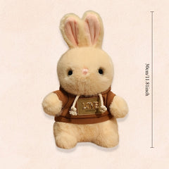 11.81In Plush Rabbit Doll Round Body Light Beige Fur Pink Ears Brown Hoodie