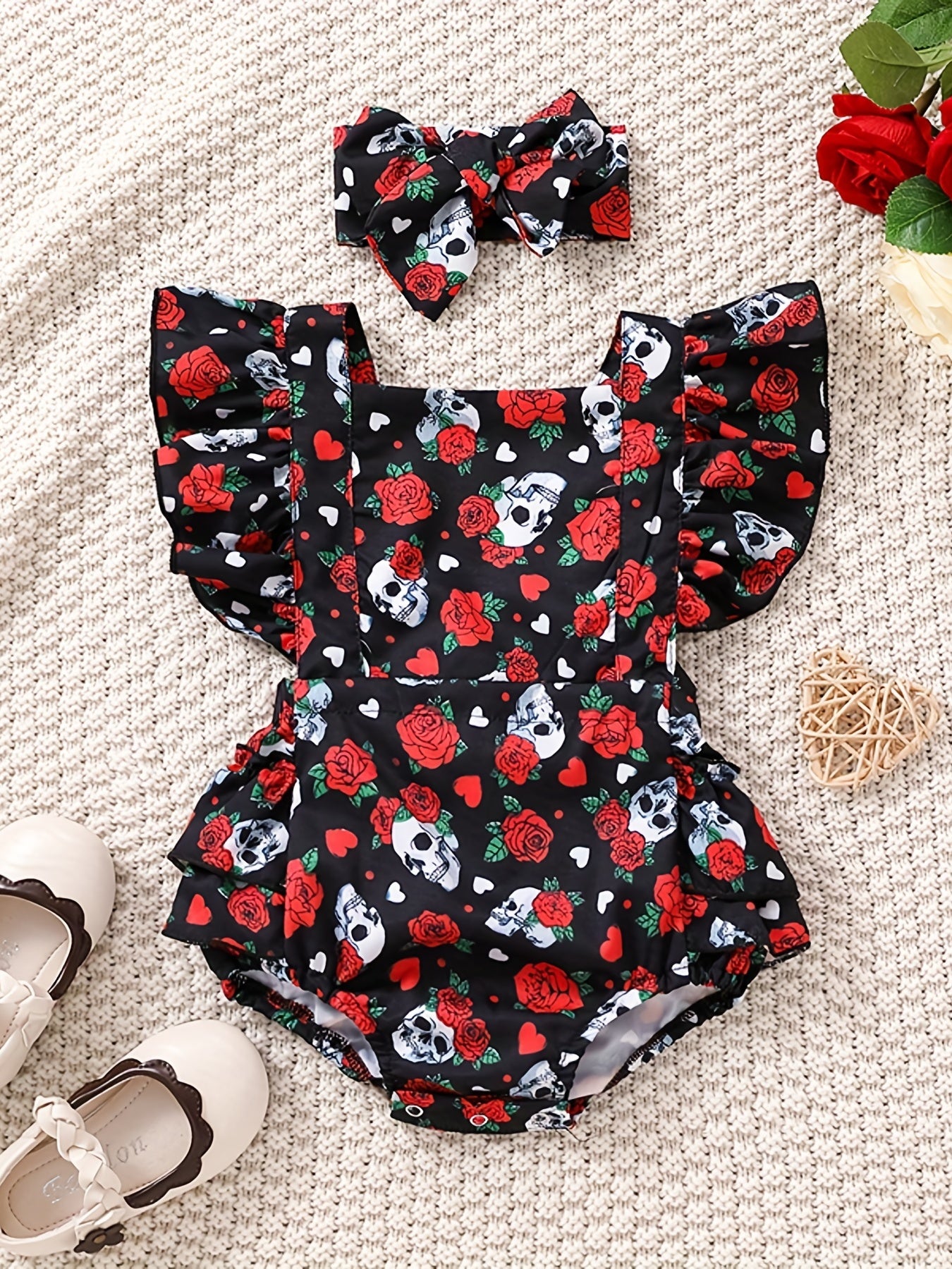 Baby Girl's Cartoon Graphic Cotton Onesie with Headwear
