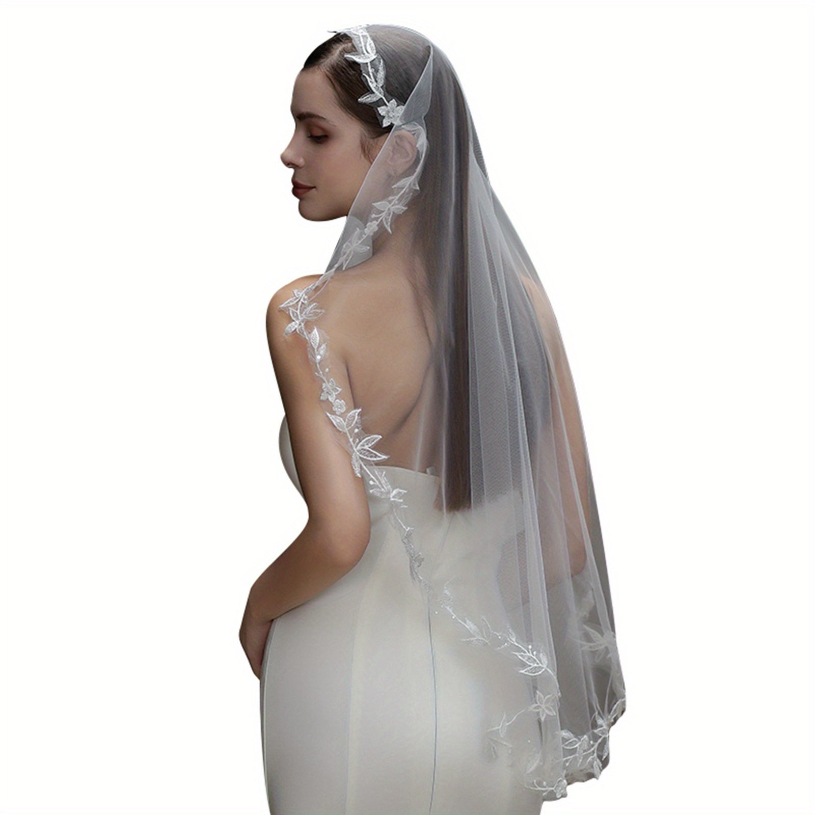 Cathedral Wedding Veil with Lace Edges Long Bridal Veil for Wedding Dresses
