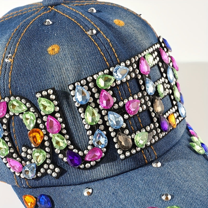 Rhinestone QUEEN Patch Baseball Cap Y2K Denim Sports Hat