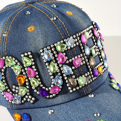 Rhinestone QUEEN Patch Baseball Cap Y2K Denim Sports Hat