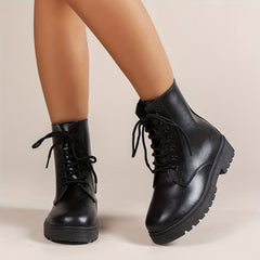 Women's Lace Up Platform Ankle Boots Round Toe Non slip Combat Shoes