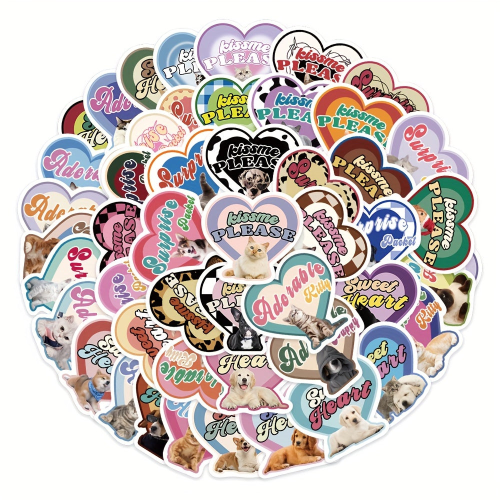 49pcs American Retro Love Cat Stickers for Water Bottle Laptop Luggage
