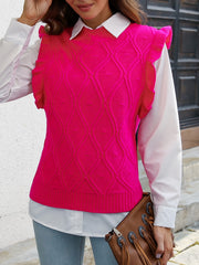 Women's Ruffle Trim Sleeve Polo Neck Knit Tops