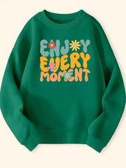 Cartoon 'Enjoy Every Moment' Pattern Sweatshirt For Girls