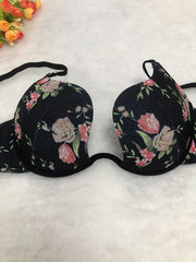 Floral Print Scoop Bra Comfy Push-Up Lingerie