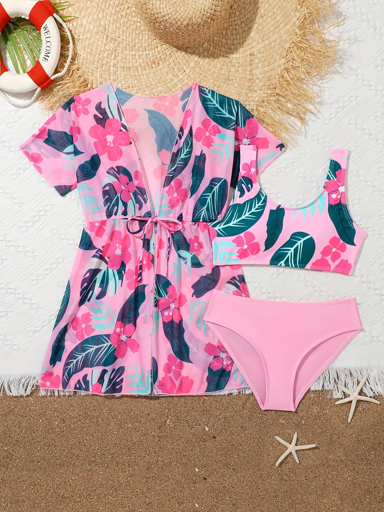 Girls Sweet 3pcs Swimsuits Set For Summer Beach