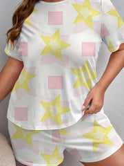 Star & Geo Print Pajama Set Short Sleeve Tee & Shorts