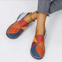 Women's Colorblock Flat Loafers Soft Sole Slip On Faux Leather Shoes