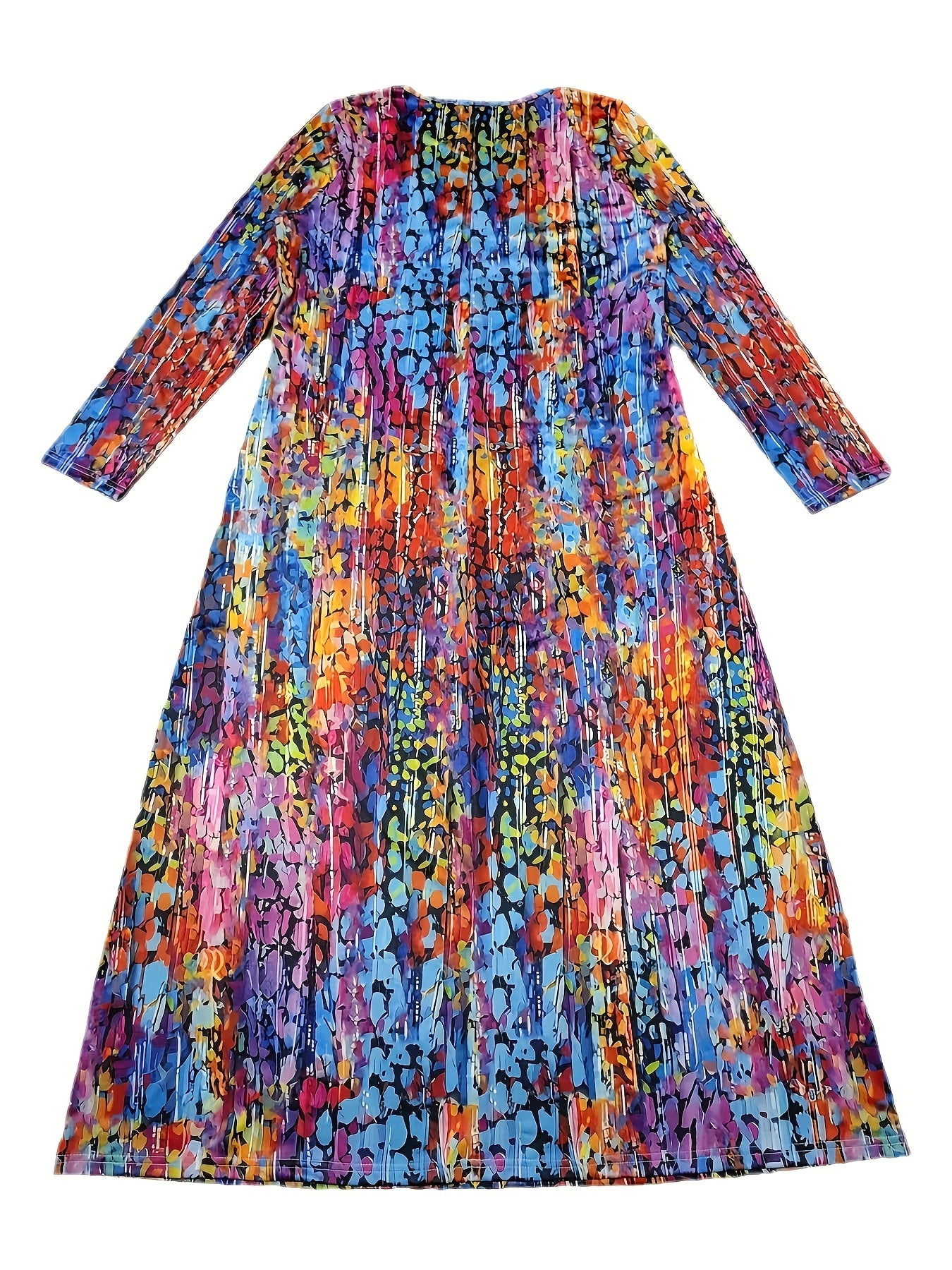 Plus Allover Print Half Sleeve V Neck Maxi Dress