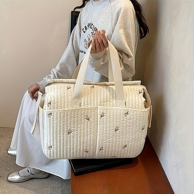 Multifunctional Large Capacity Mommy Bag for Strollers with Print