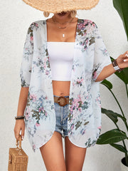 Floral Print Chiffon Kimono Sheer Cover Up Cardigan