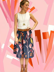 Women's Graphic Print Midi Skirt Elastic Waist