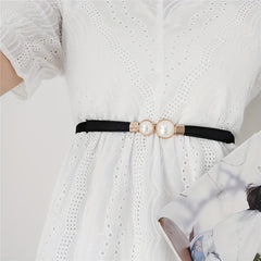Faux Pearl Button Skirt Belt Elastic Waistband