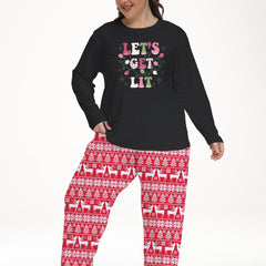 Women's Christmas Pajamas Set with String Lights & Slogan Print
