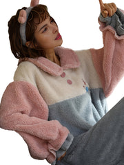 Thermal Colorblock Teddy Warm Pajamas Dress Women's Loungewear