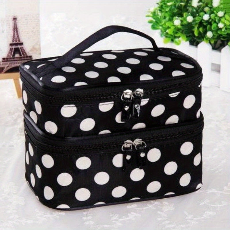Double Layer Dot Pattern Makeup Bag for Women