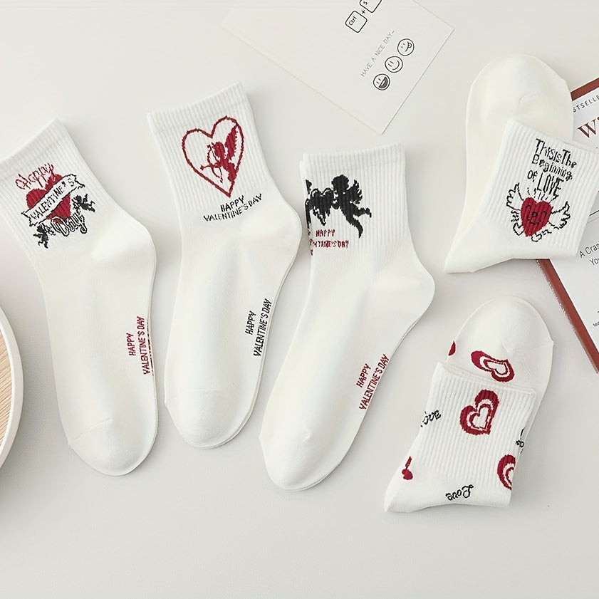 Girls Kids Heart Cupid Pattern Socks Cotton Crew Socks